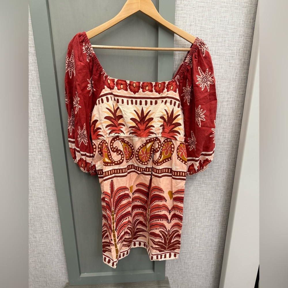 FARM Rio Red and Cream Mini Dress